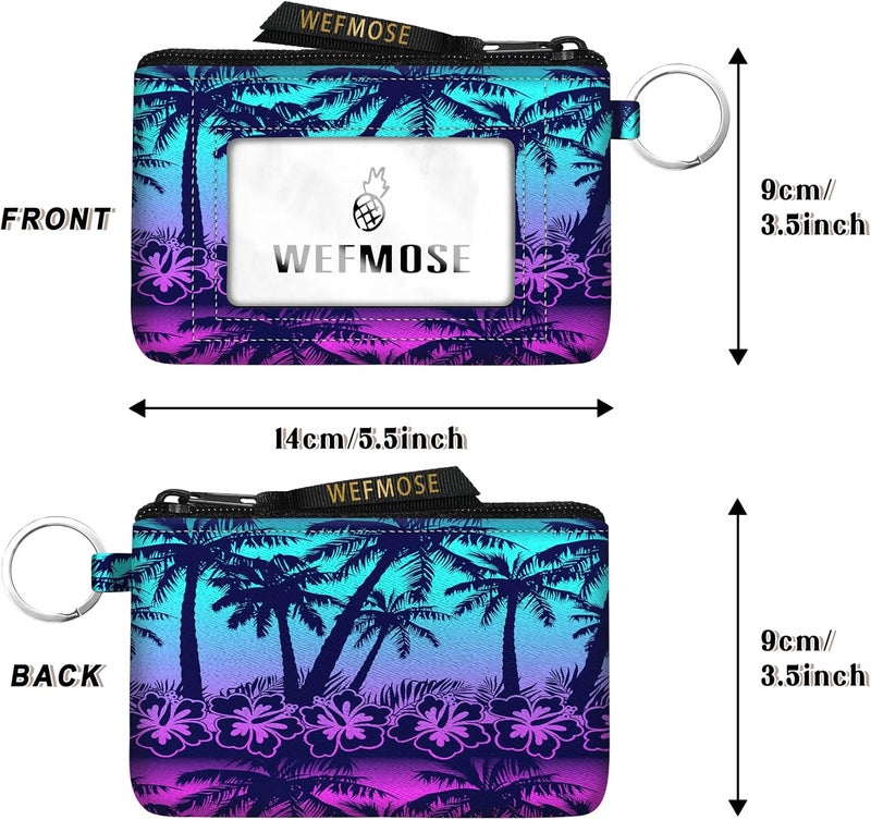WEFMOSE Small Wallet Keychain with Clear ID Window Zipper Cute ID Case Coin Purse for Women Water Resistant Coin Pouch-Sunset Trees Keychain Wallet - Image 3